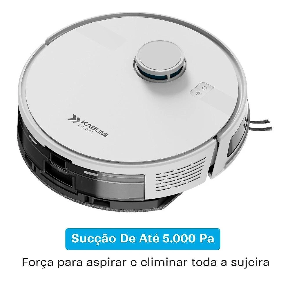 Robô Aspirador e Passa Pano KABUM! smart K800, Mapeia a Laser, 5 Modos de Limpeza, 5000Pa, APP, Recarga Automática, Branco - KSAR800BR
