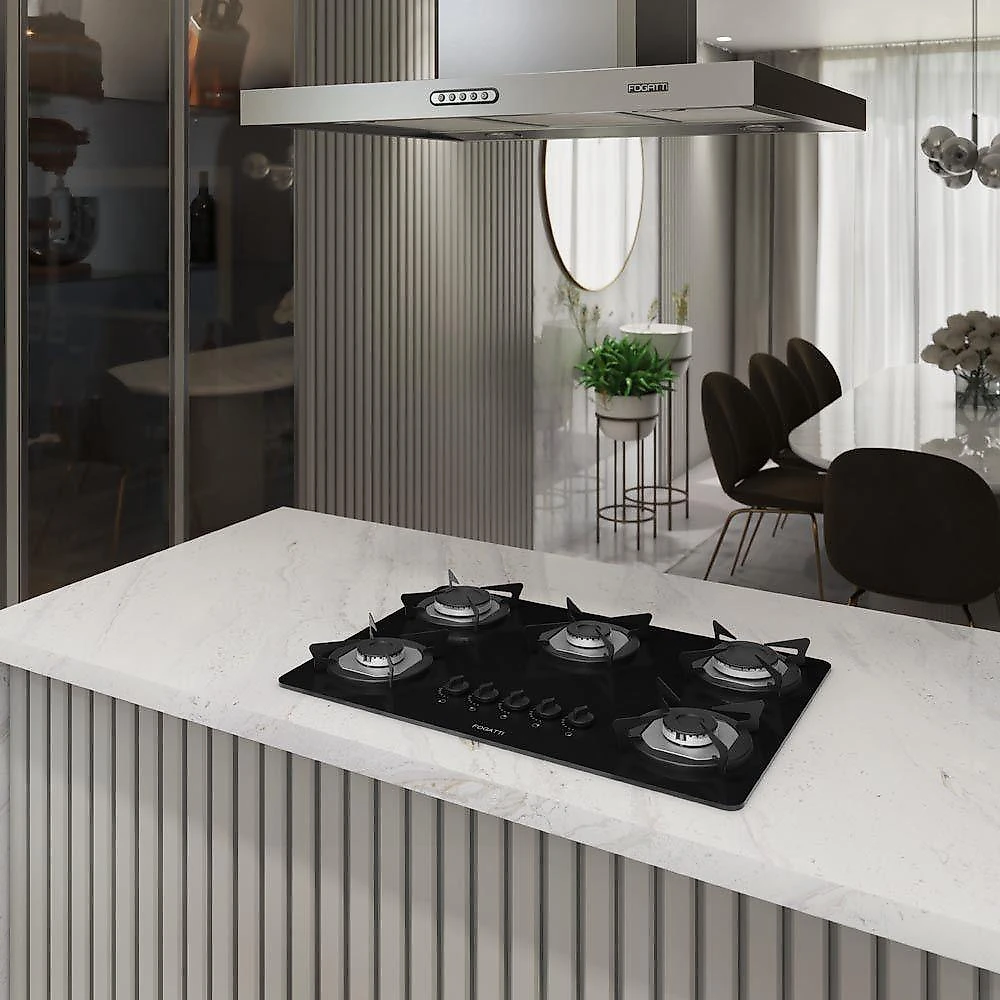 Cooktop Fogatti à Gás Fgt 5b Vidro Preto Flange Inox Preto Bivolt