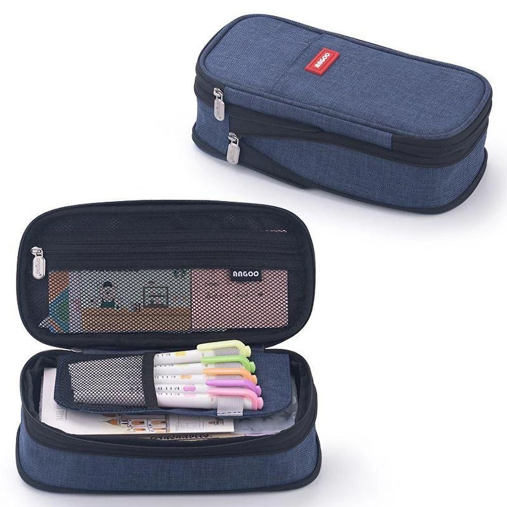 Estojo para Lápis OEM Grande Capacidade Dupla Face em Tecido com Bolso de Malha 1 Unidade Azul