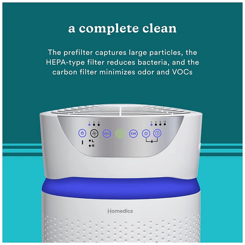 Purificador de Ar Homedics 5 em 1 com Filtro HEPA para 154m², Ideal para Ambientes Grandes com Aromaterapia