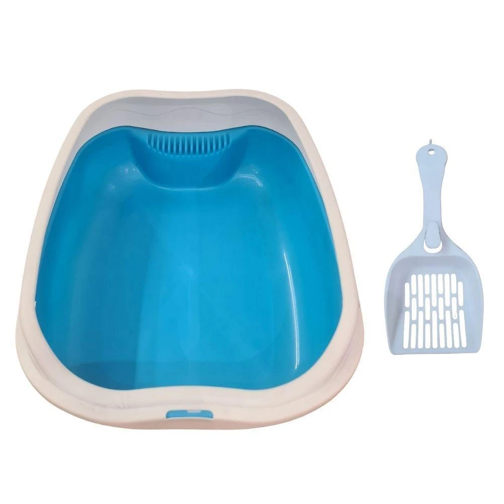 Caixa de Areia para Gatos Banheiro Higiênica Grande Azul com Borda e Pá Coletora