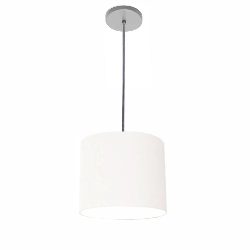 Lustre Luminária Pendente Vivare Free Lux Pe-4107cz Cúpula Em Tecido 25x20cm Branca Canopla Cinza E Fio Cristal
