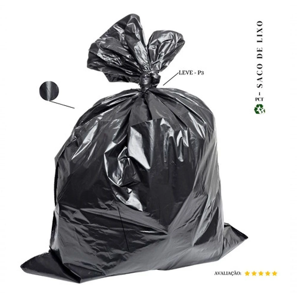 Saco de Lixo Leve P3 100 Litros Preto com 20 Unidades para Residências e Escritórios Higipack