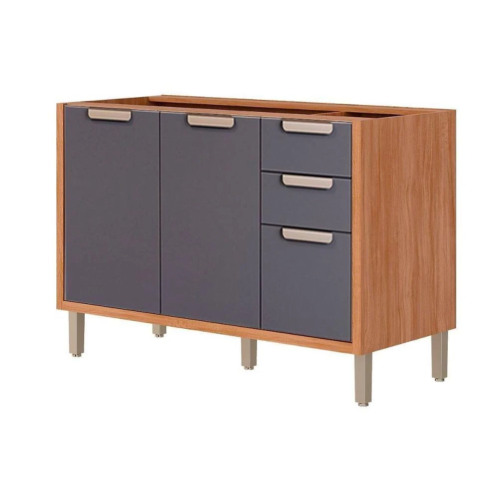 Gabinete P- Pia Cozinha Balcão S- Tampo Eloise C- 2 Portas E 3 Gavetas 120cm Cinamomo-titanium - Mgm