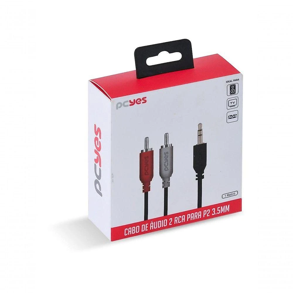 Cabo De áudio 2 Rca Macho Para P2 3.5mm Macho 28awg Puro