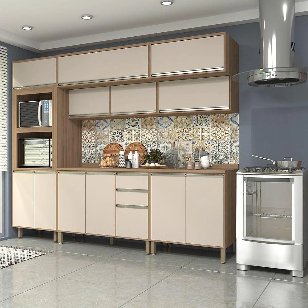 Cozinha Completa 5 Pçs Espaço Micro-ondas E Tampo 270cm Lari Vanilla-connect