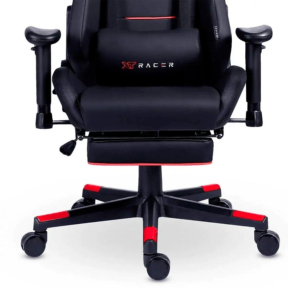 Cadeira Gamer XT Racer Attack, Até 120Kg, Reclinável, Apoio de Pés Retrátil, Cilindro de Gás Classe 4, Couro PU, Preta e Vermelha - XTR-061