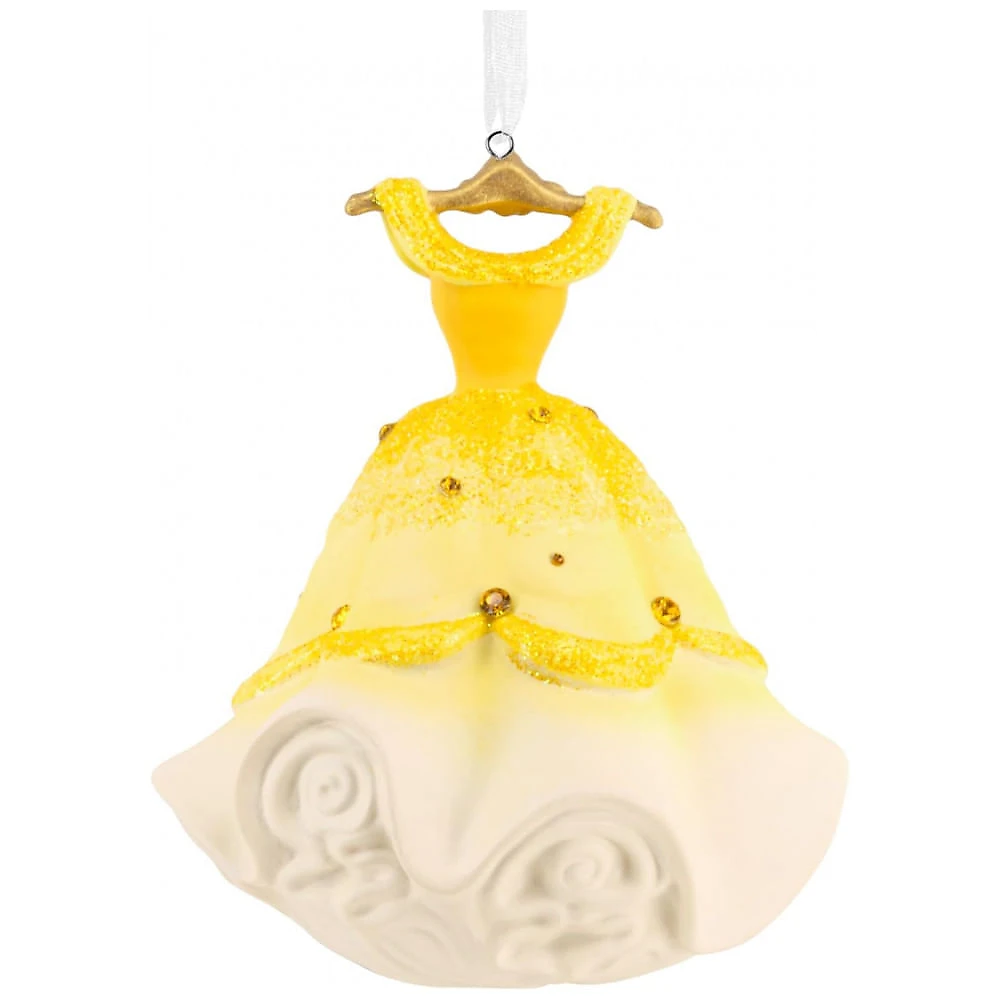 Enfeite Natalino Hallmark Signature 2025 Disney Princesa Bela Vestido Amarelo Cerâmica, 9 x 10 x 7,6cm
