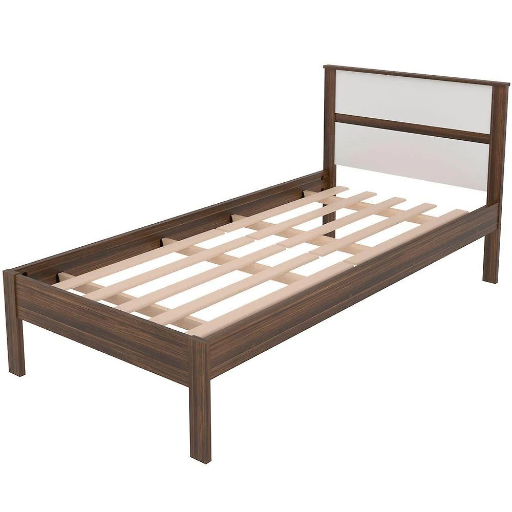 Cama Solteiro com Cabeceira Fernanda Moderna MDP BP Nogal e Branco Tecnomobili