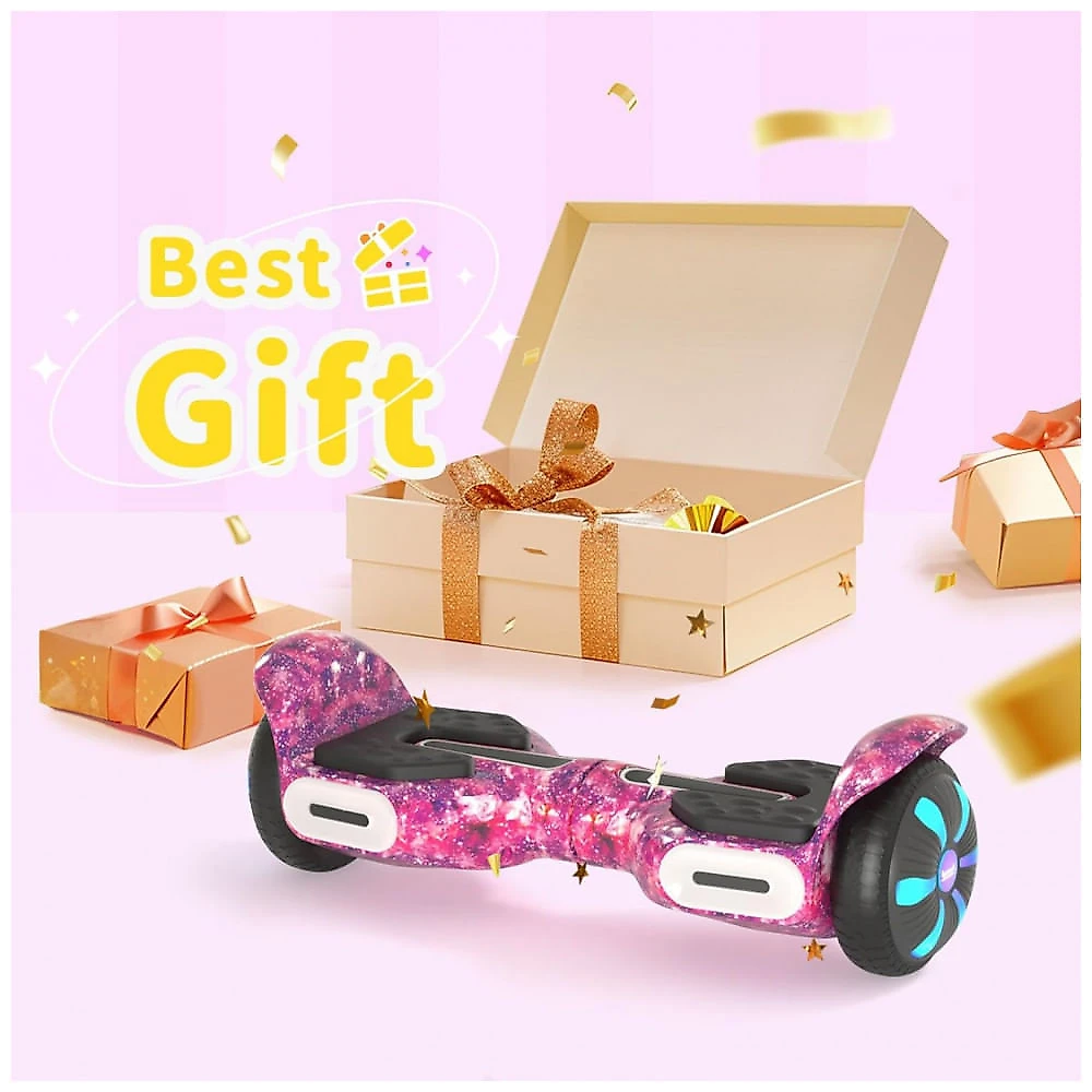 Hoverboard SIMATE Roxo Galáxia 6,5" com Bluetooth, Luzes LED e Certificação UL2272 – Até 13,7 km/h, Autonomia de 12,8 km