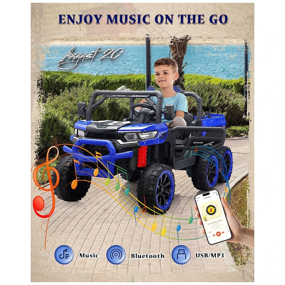 Caminhão Basculante Infantil Elétrico Letsgoride Azul 24V 2 Lugares 4 Motores 100W Caçamba Automática 4WD Bluetooth Música LED 6 Rodas