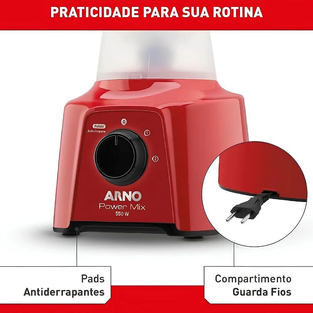 Liquidificador Arno Power Mix 300W 15L com 2 Velocidades Vermelho 110V