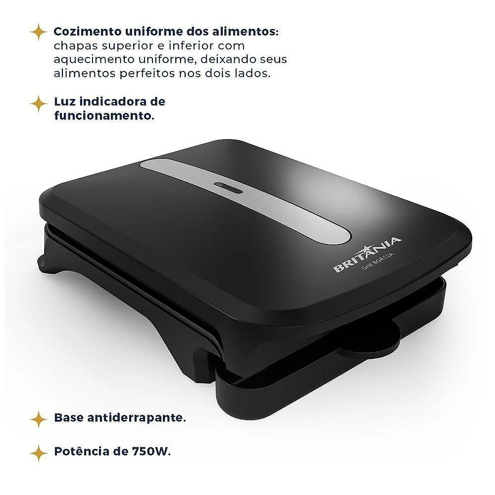 Grill Britânia 750W 2 Sanduiches Chapas Antiaderentes  110V