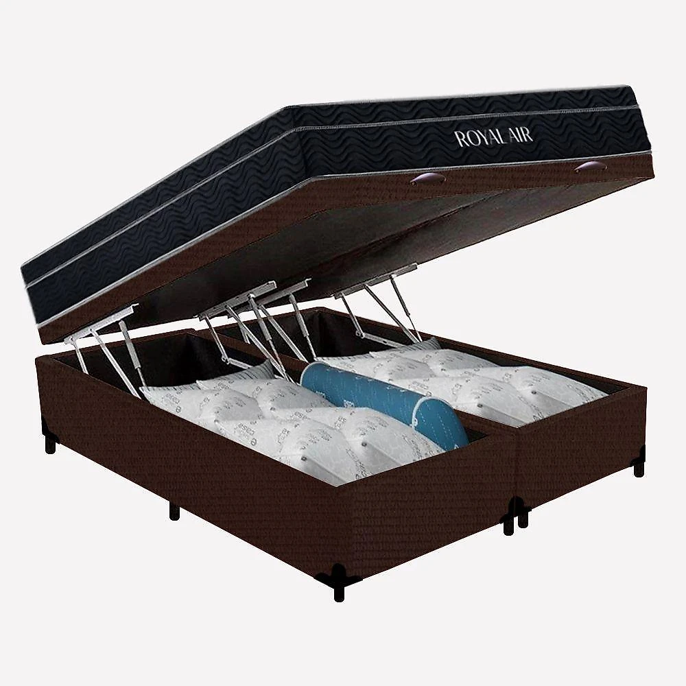 Cama Box Baú Casal 138cm Royal Air com Colchão Molas Ensacadas Suede Marrom Royal