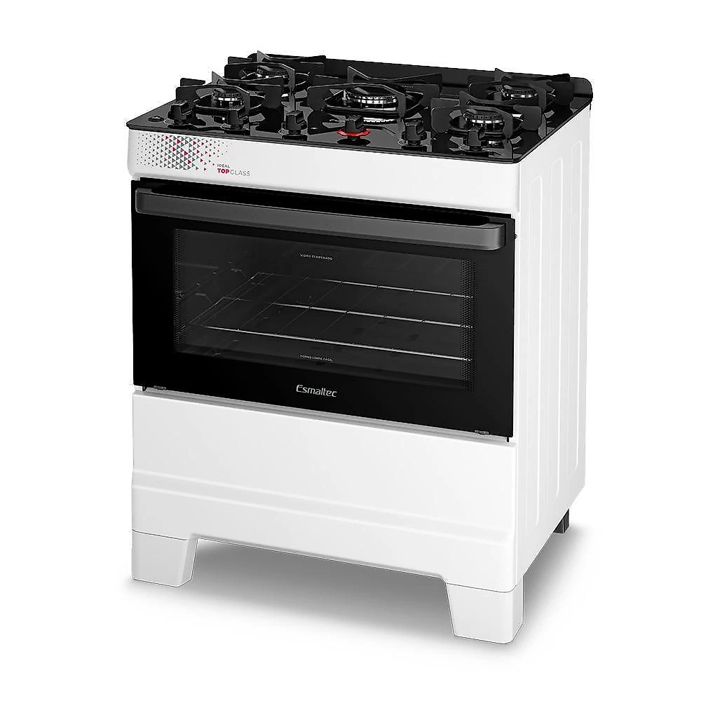 Fogão A Gás Mesa De Vidro Forno 84L Esmaltec Ideal Top Glass Branco 5 Bocas Bivolt