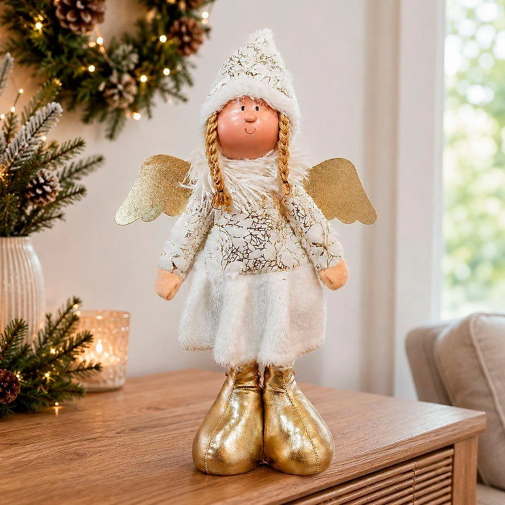 Decoração Anjo Natalino Trio de Bonecos para Natal 45cm Kit 3pçs Dourado e Vermelho e Branco webcontinental-7897690030362