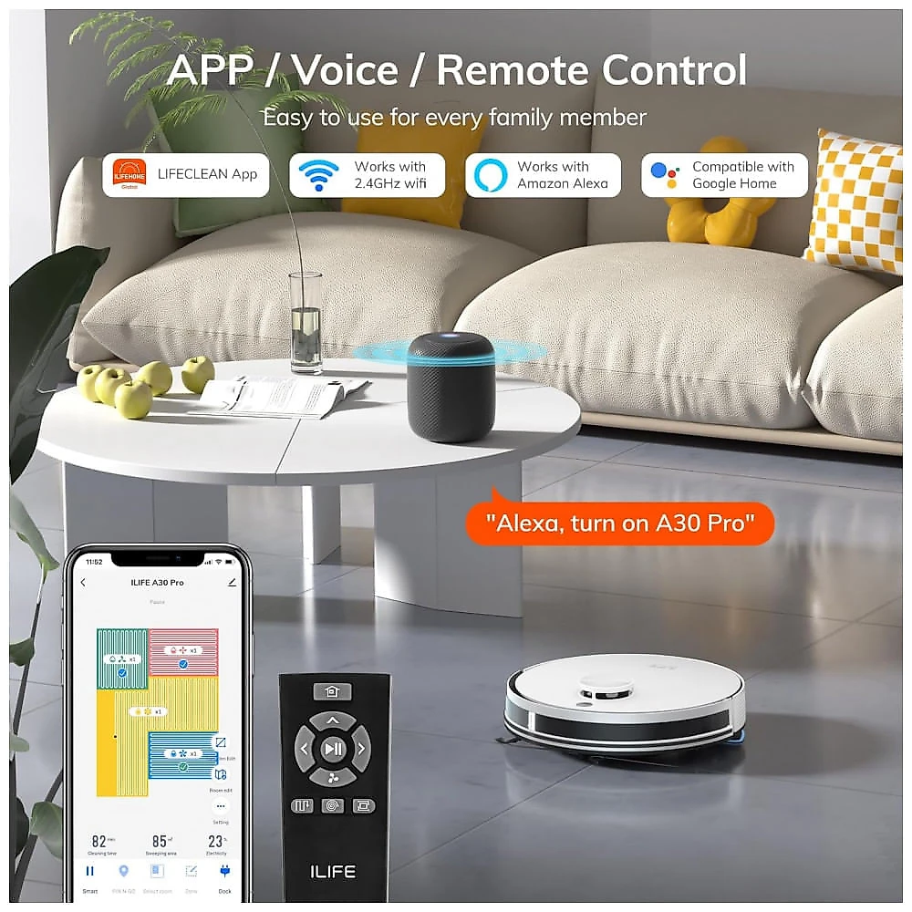 Robô Aspirador e Esfregão ILIFE A30 Pro com Base Autoesvazio 5000Pa LiDAR WiFi Alexa 110V