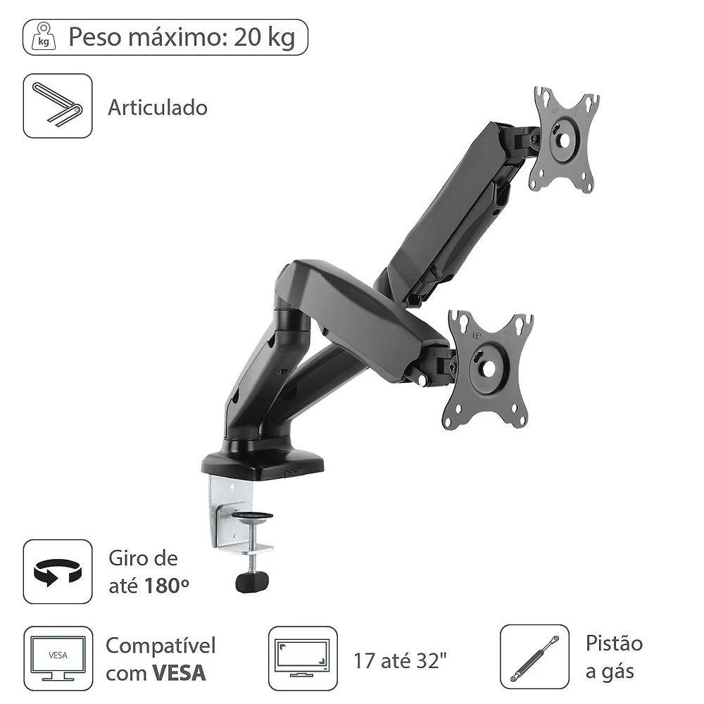 Suporte Articulado 2 Monitores Vesa 100x100 Vinik Sm-341b