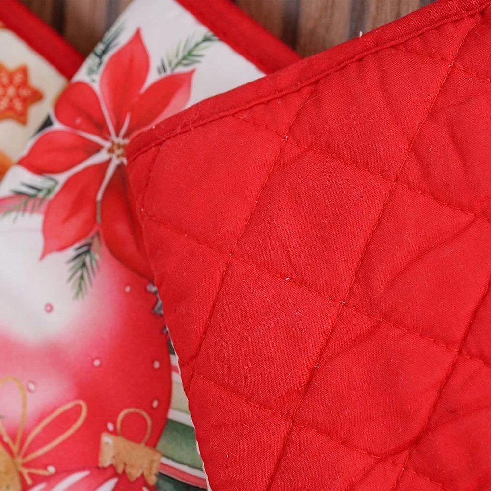 Kit 2 Peças Natalino Pano De Prato E Luva De Forno Bene Casa Bolas De Natal