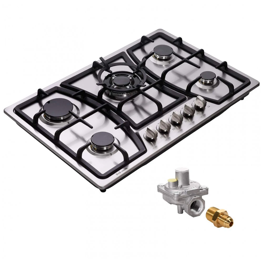 Cooktop a gás 76cm Deli-mate inox 5 queimadores selados 42718BTU conversível GN/GLP acendimento elétrico 110V