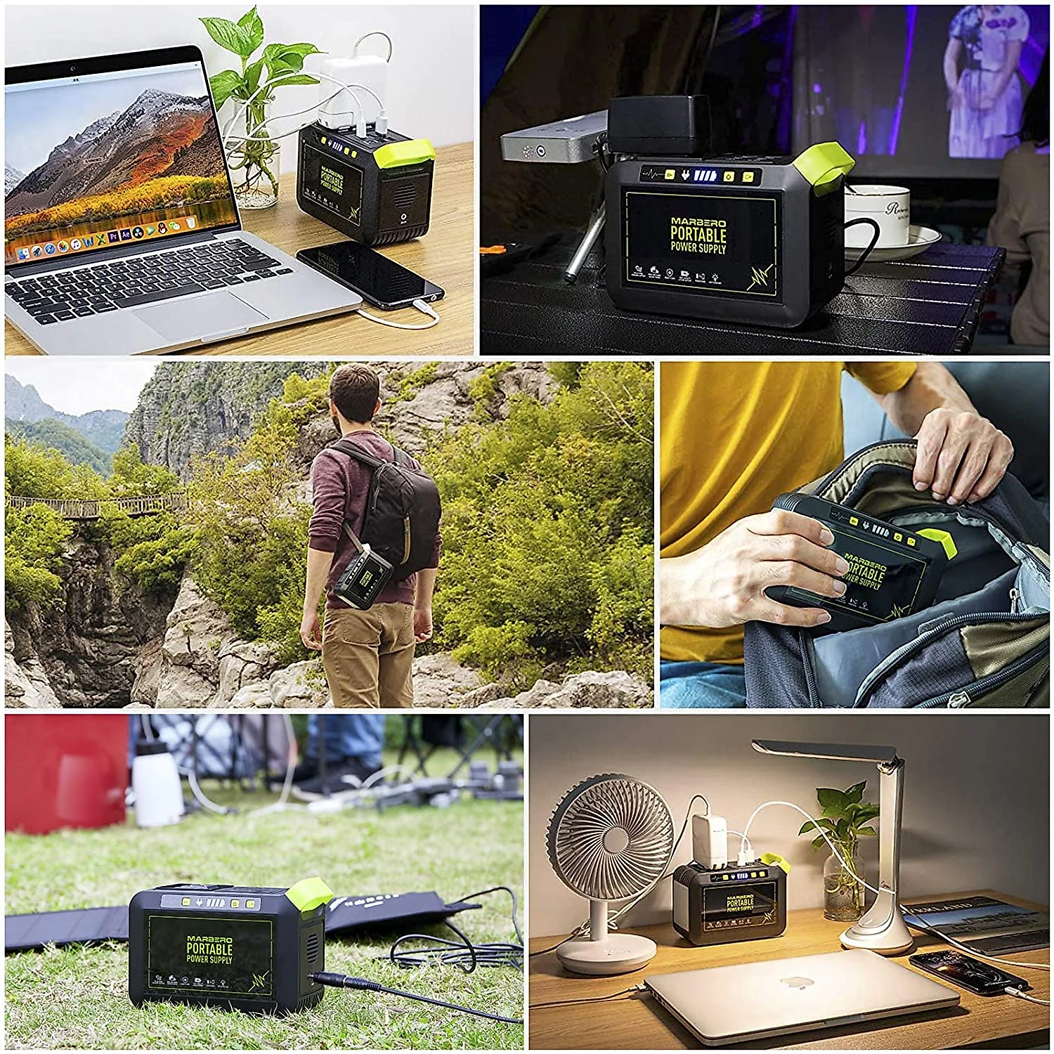 MARBERO Gerador de Energia Solar Portátil 24000mAh á Bateria d e Lítio 110V80W Pico 120W