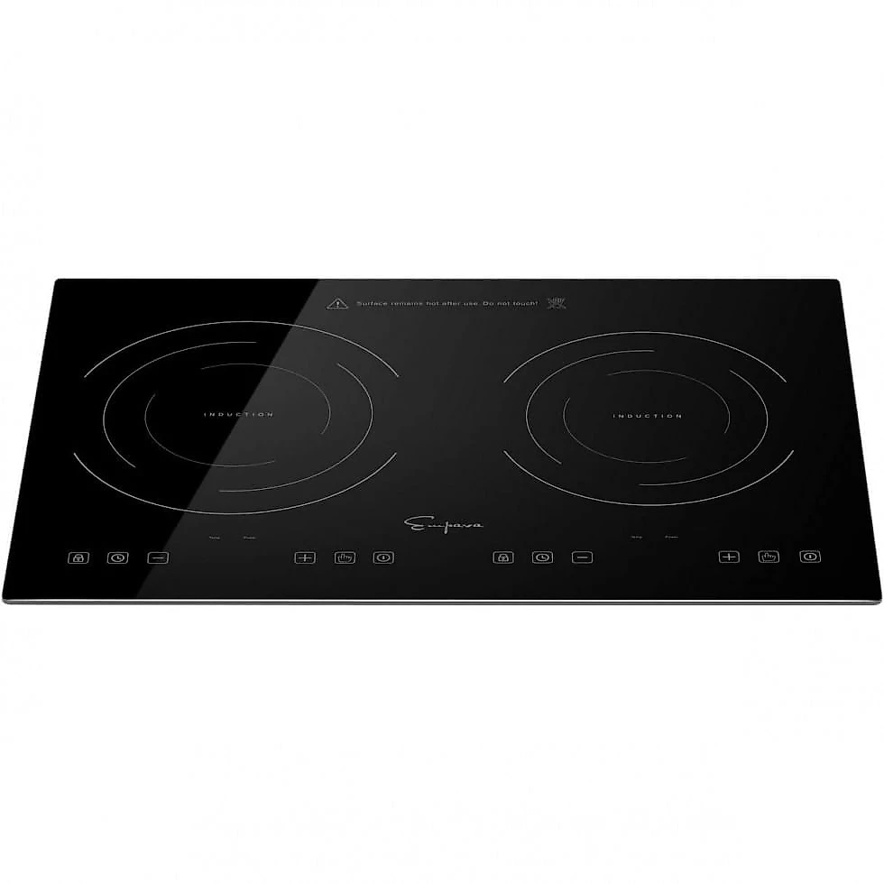 Empava IDC12B2 Fogão Elétrico Horizontal Fogão de Indução com 2 Queimadores em Preto Vitro Cerâmica Vidro Superfície Lisa 1...