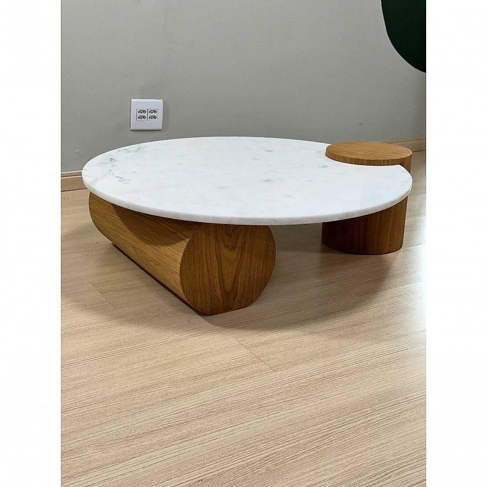 Mesa de Centro Orbita Redonda Vidro Madeira 100CM Modelar Art Moveis