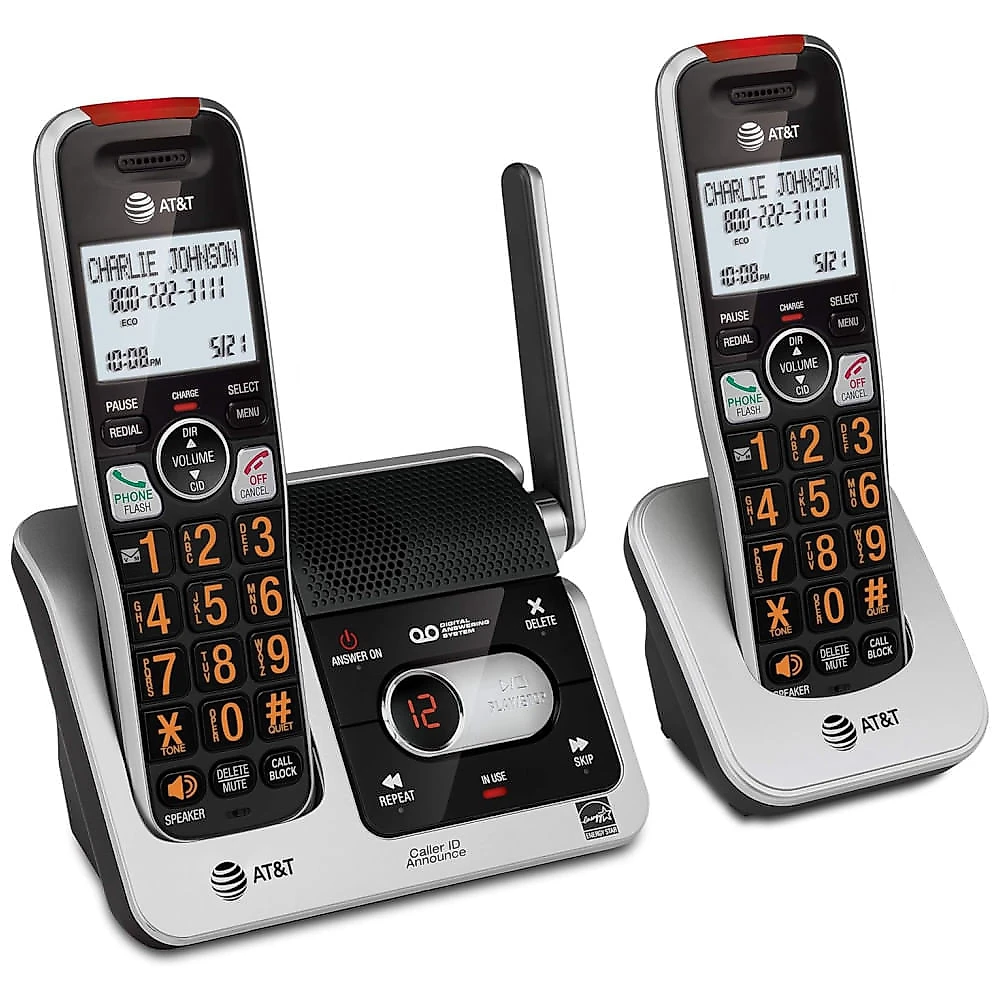 Telefone Sem Fio AT&T BL1022 DECT 6.0 com 2 Aparelhos, Bloqueador de Chamadas e Identificador de Chamadas em Prata - Kit Residencial