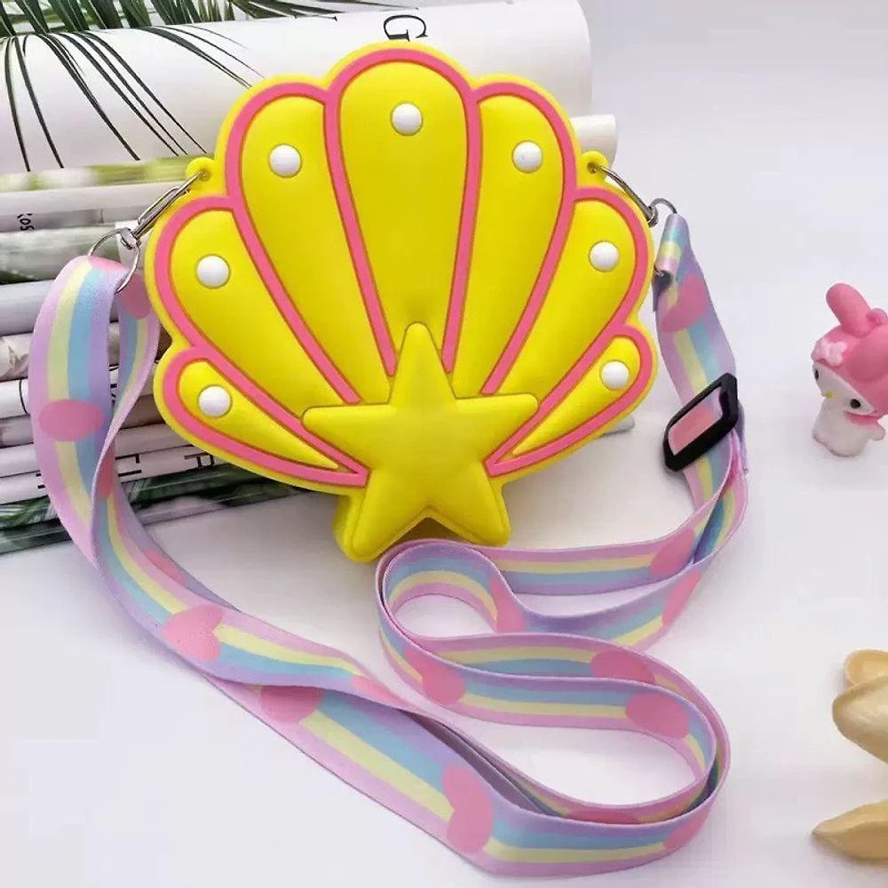 Bolsa Infantil Silicone Criança Concha para Itens Diários Estampa de Borboleta Amarelo OEM