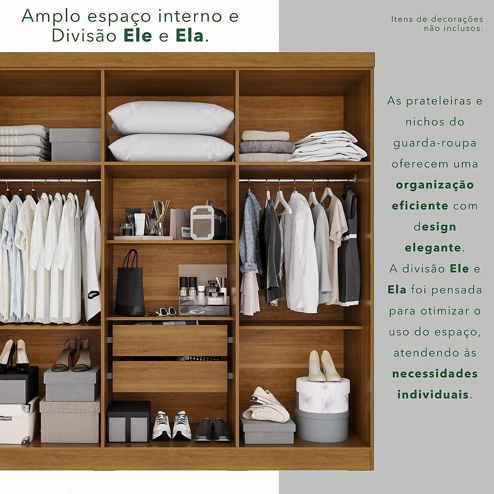 Guarda-Roupa Casal 6 Portas 2 Gavetas França Cinamomo/Off-White
