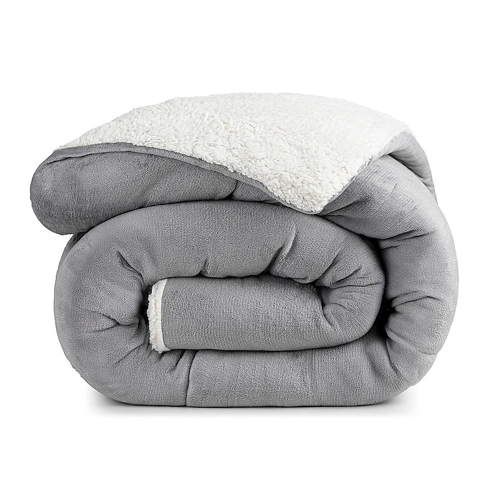 Coberdrom apollo queen sherpa pele de carneiro + manta flannel - cinza