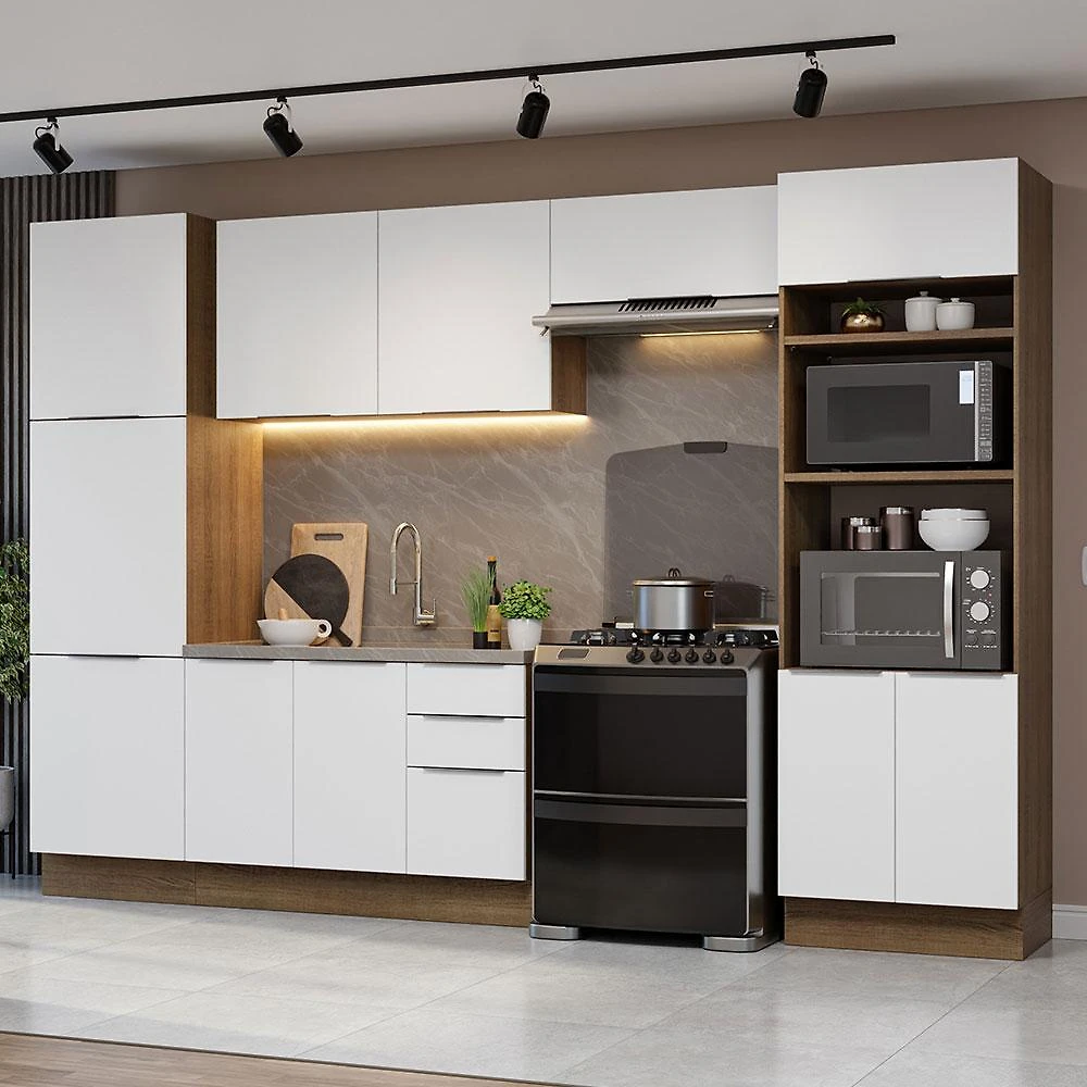 Armário de Cozinha Completa 330cm Rustic/Branco Stella Madesa 02