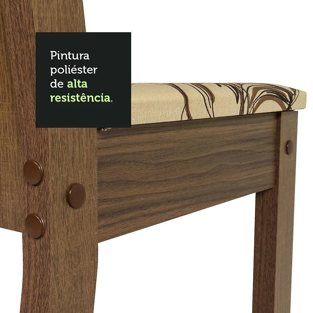 Conjunto sala de jantar madesa maris mesa tampo de madeira com 6 cadeiras - rustic/lírio bege