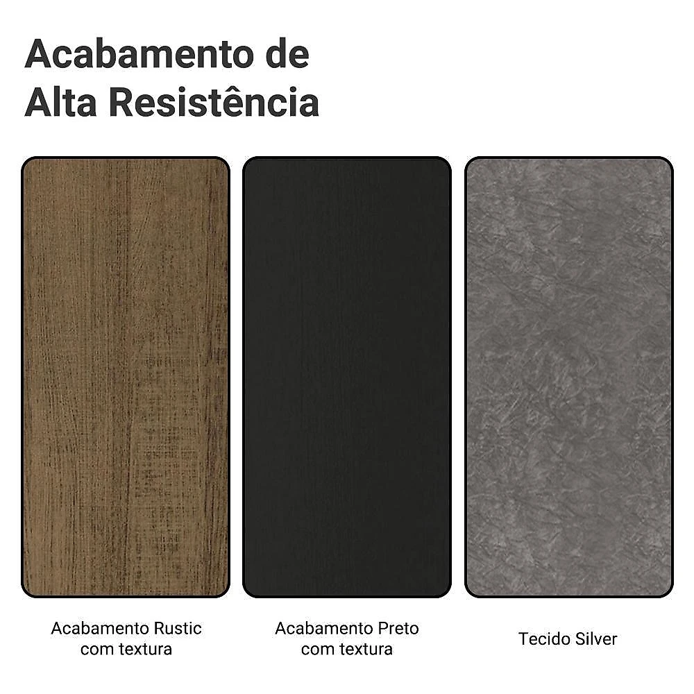 Conjunto sala de jantar tampo de madeira 6 cadeiras rustic/preto/silver york madesa