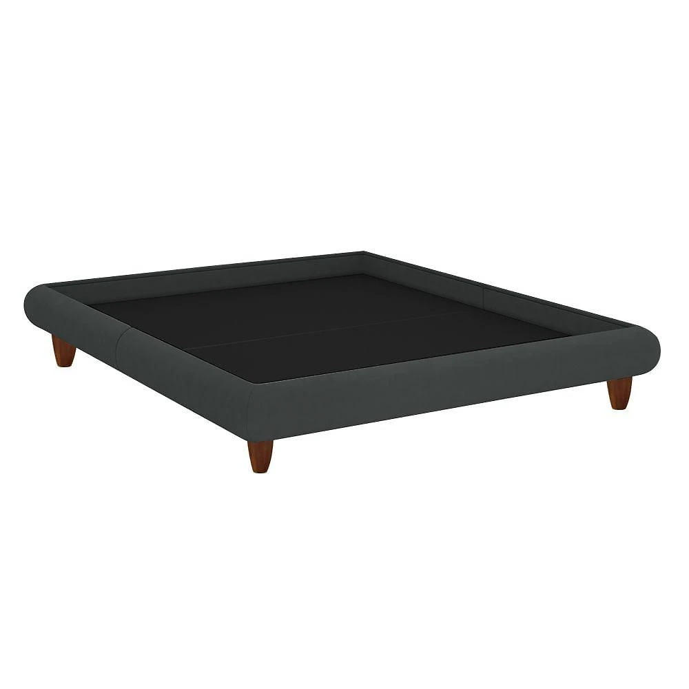 Cama Queen Japonesa Haru com Pés em Madeira Estrutura MDF MDP Veludo Cinza Sallar Home