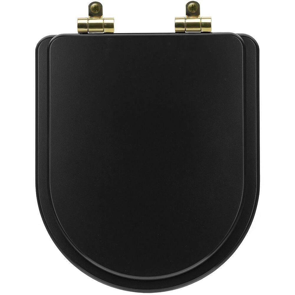 Tampa De Vaso Poliéster Com Amortecedor Smart Onix (preto Fosco) Para Bacia Celite Com Ferragem Dourada