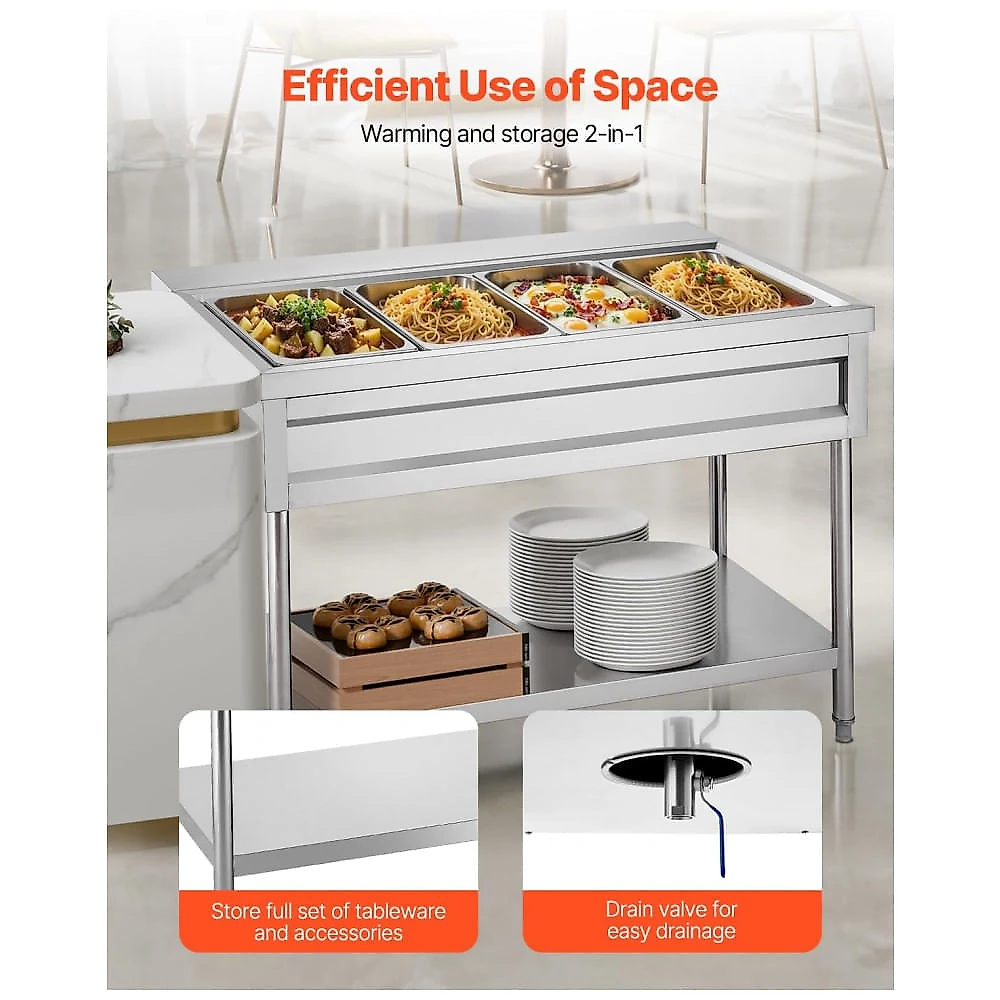 Aquecedor de Alimentos a Vapor VEVOR 4 Cubas Inox Buffet Temperatura Independente 1800W 110V