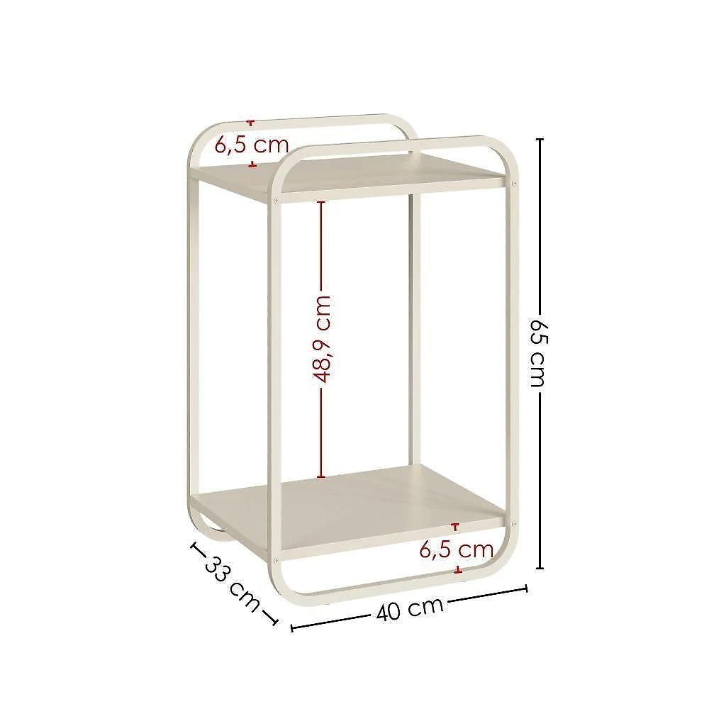 Mesa Lateral Luna Quadrada MDF Metal Pintado 40CM Off White Artesano Móveis