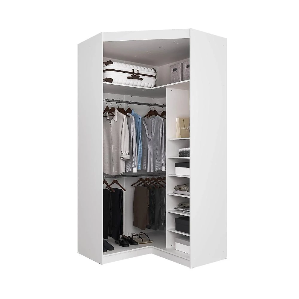 Guarda Roupa de Canto Closet com 6 Prateleiras e Portas de Espelho Hera CabeCasa MadeiraOriginals Guarda Roupa de Canto Closet com 6 Prateleiras e Portas de Espelho Modular Hera Cabecasa Madeiramade Branco Geada