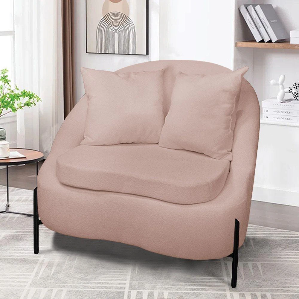 Poltrona Decorativa Orgânica Pé De Metal Preto Zaya Bouclê Rosê C05 - D'rossi