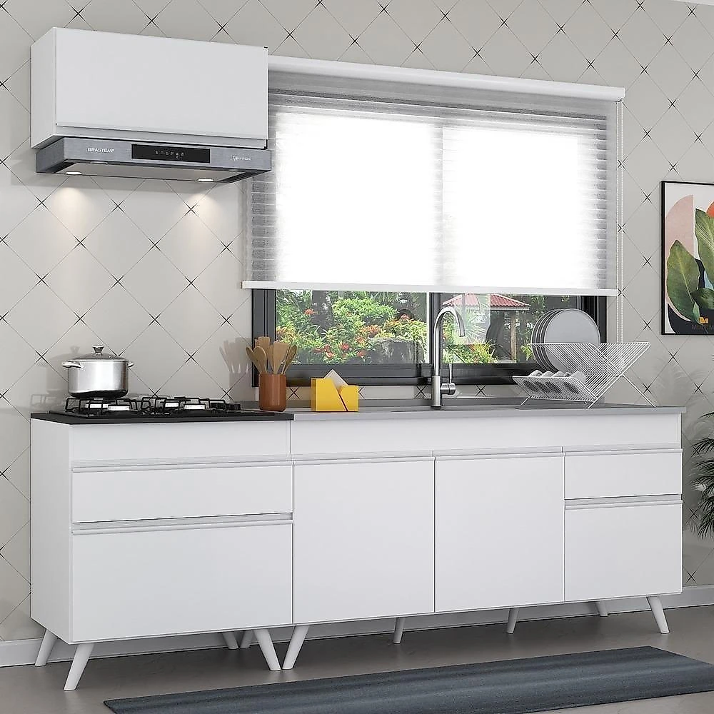 Armário De Cozinha Compacta 220cm Multimóveis V2074 Branco