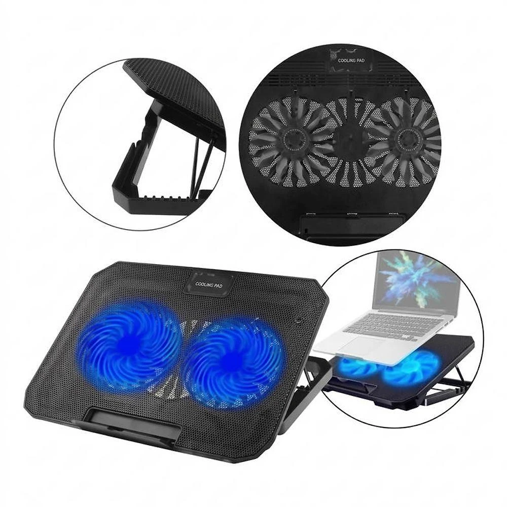 Base para Notebook com 2 Cooler LED e Suporte para Celular Preto