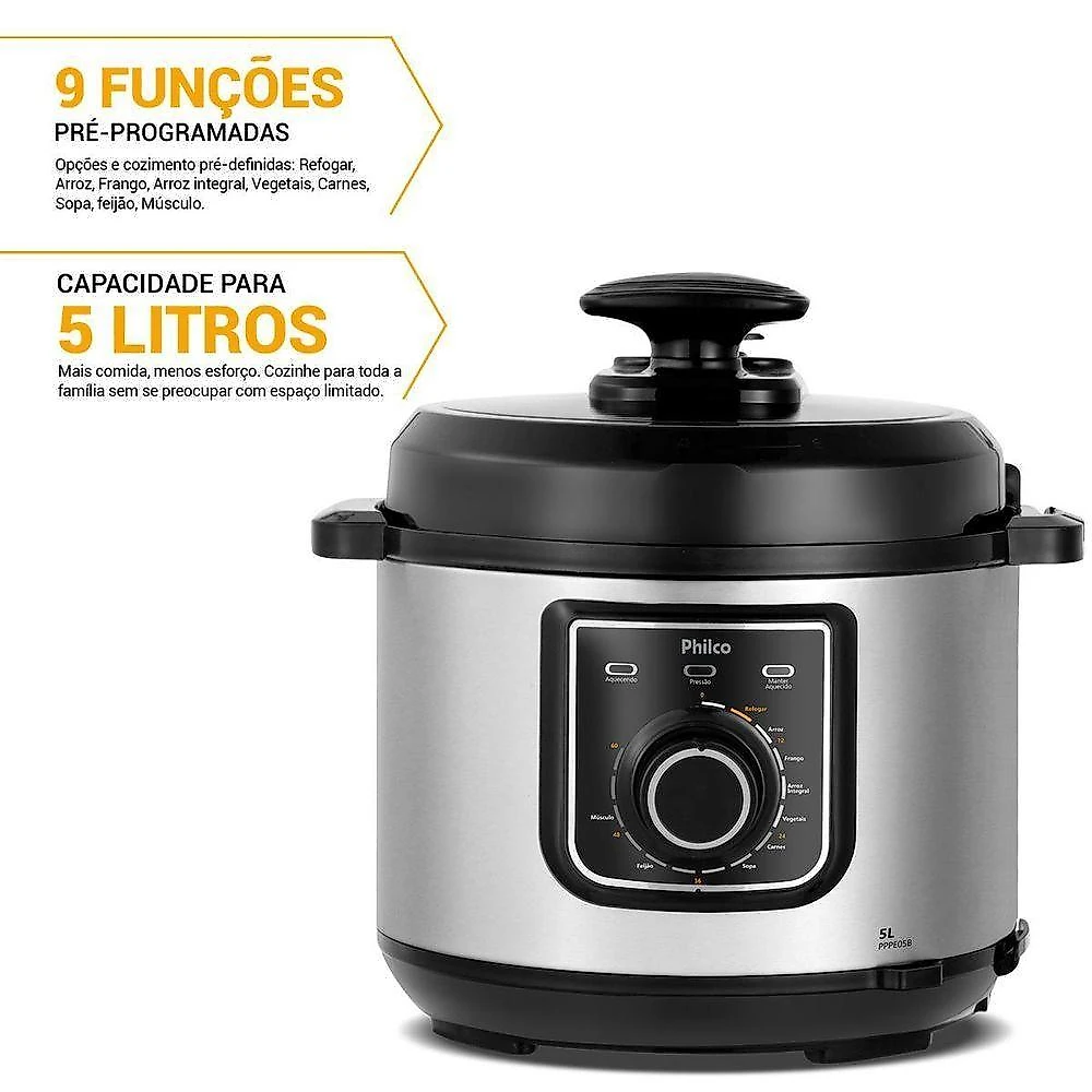 Panela de Pressão Elétrica Philco PPPE05B 5L 900W 9 Funções Preto 220V