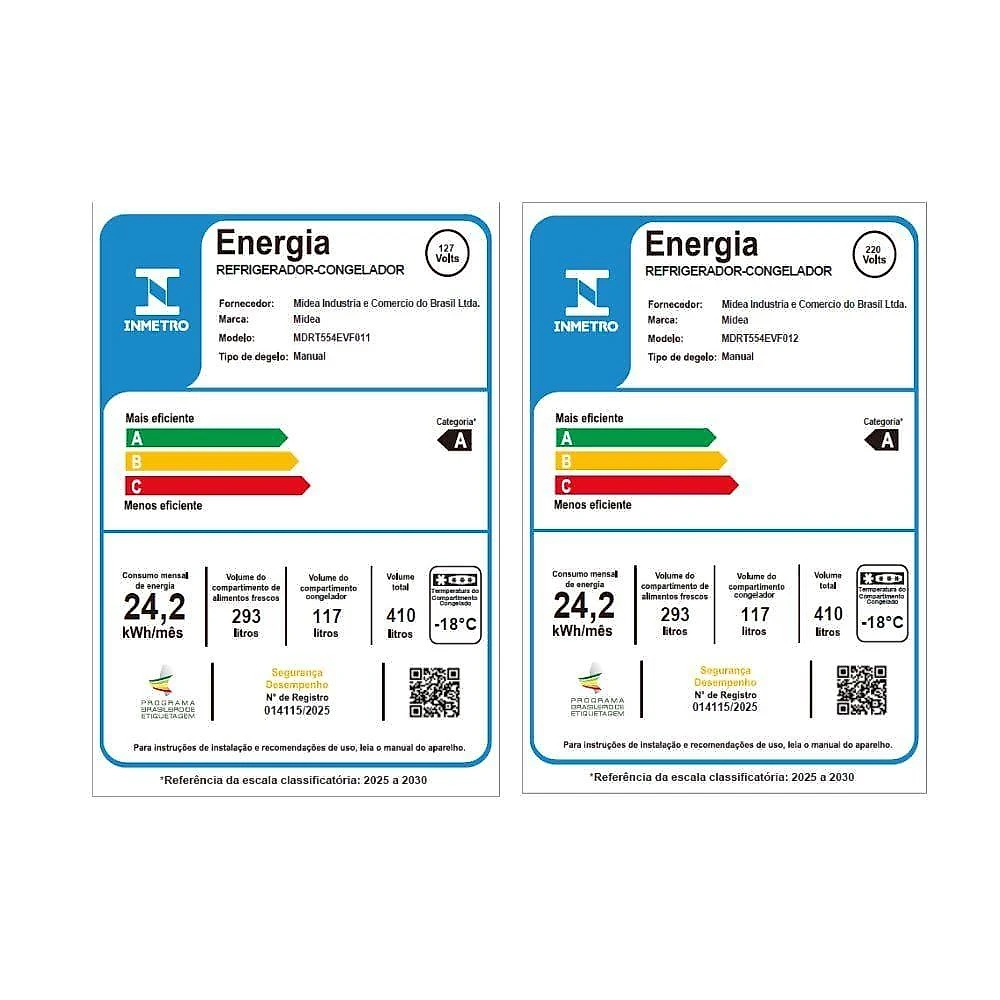 Refrigerador cycle defrost duplex rt554 410l inverter midea branca 110