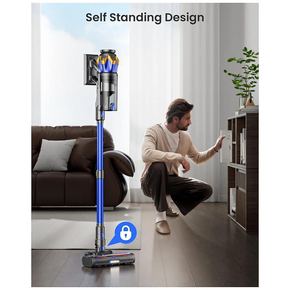Aspirador Sem Fio JELLYPIG Azul 50kPa 600W Auto-Suportado Tela Touch Anti-Emaranhado X100 1.8L 29.