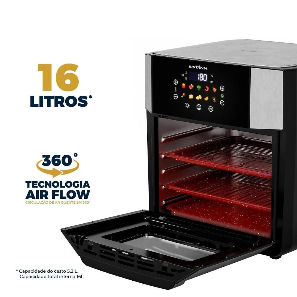 Fritadeira elétrica air fryer britânia oven baf16a 4 em 1 sem Óleo com tecnologia air flow 1900w - 16 litros