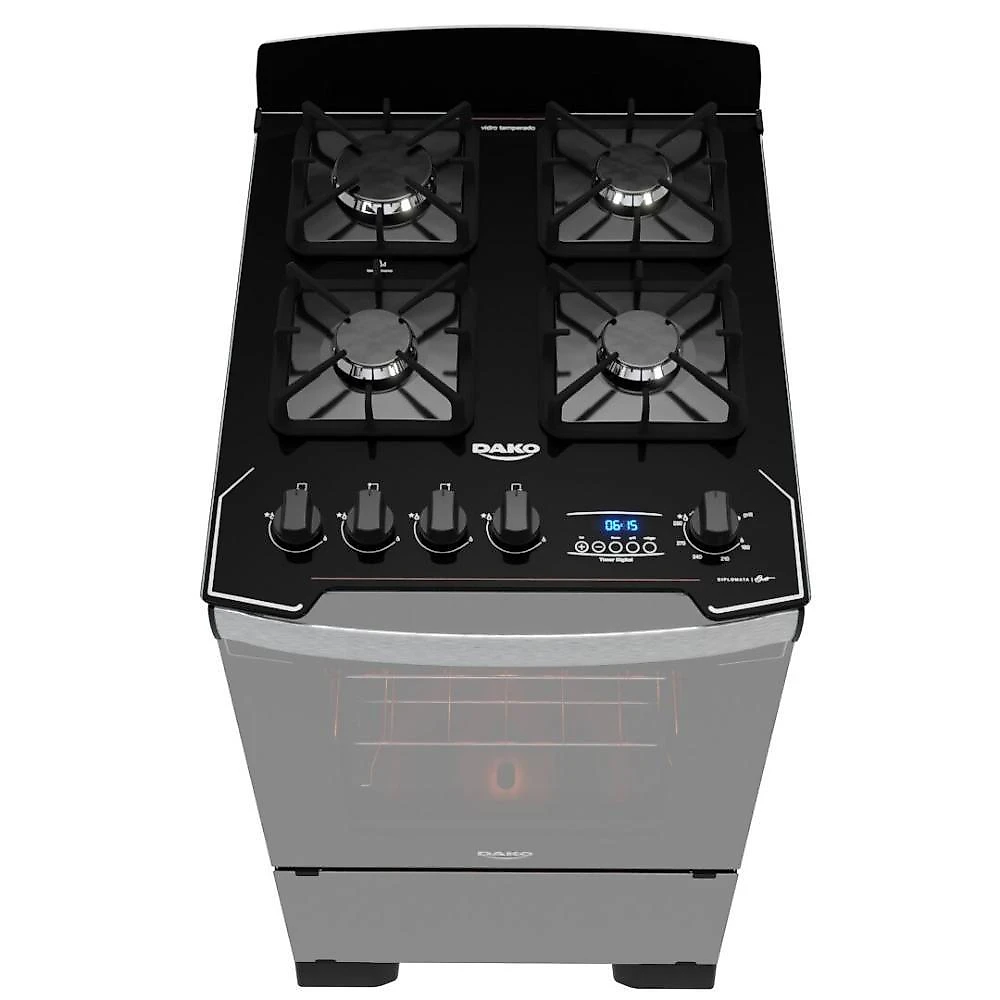 Fogão 4 Bocas Dako Diplomata Glass Grill Style Timer Bivolt