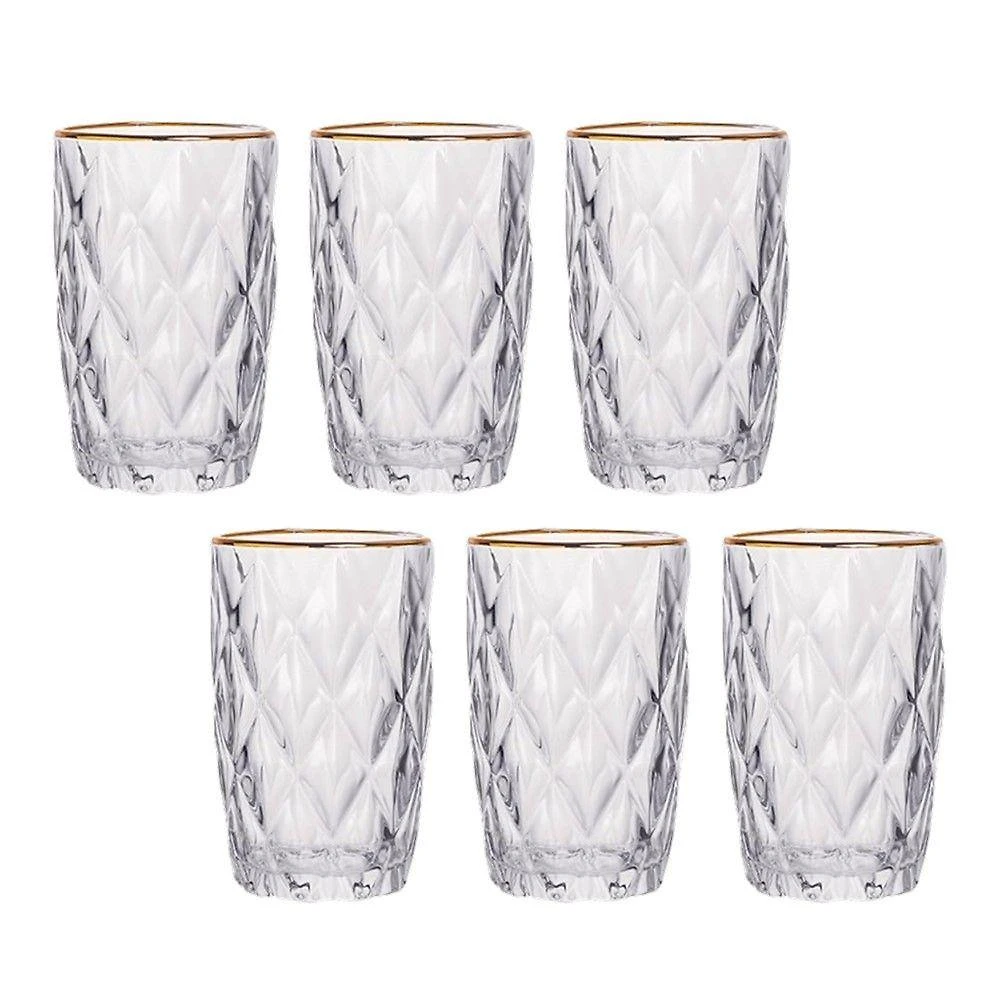 Jogo 6 Copos De Vidro Diamante Diamond Transparente Com Borda Dourada 400ml Em Casa Tem