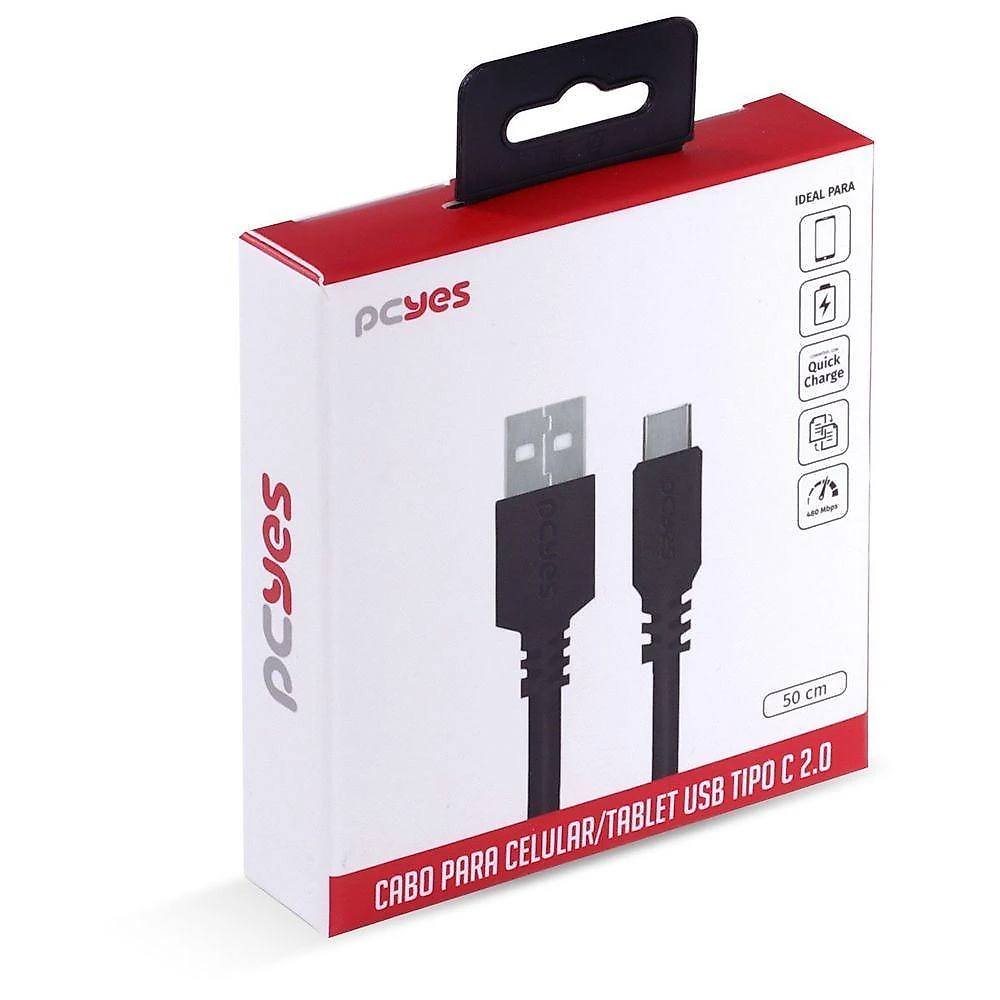 Cabo USB a 2.0 para USB Tipo C Pcyes PUACP-05 para Celular 50cm Preto