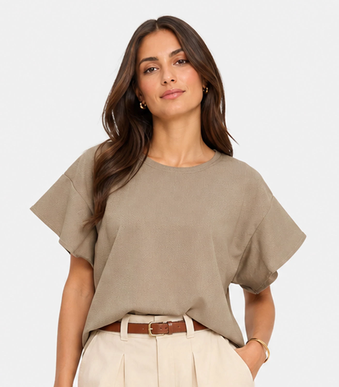 Blusa Feminina Com Manga Franzida Infinita Cor Bege
